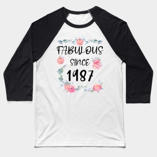 Women 34 Years Old Fabulous Since 1987 Flowers Baseball T-Shirt